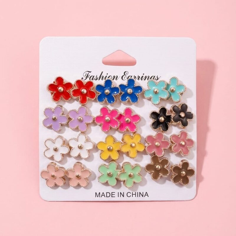 Multi Color Flower Ear studs (pack of 12)