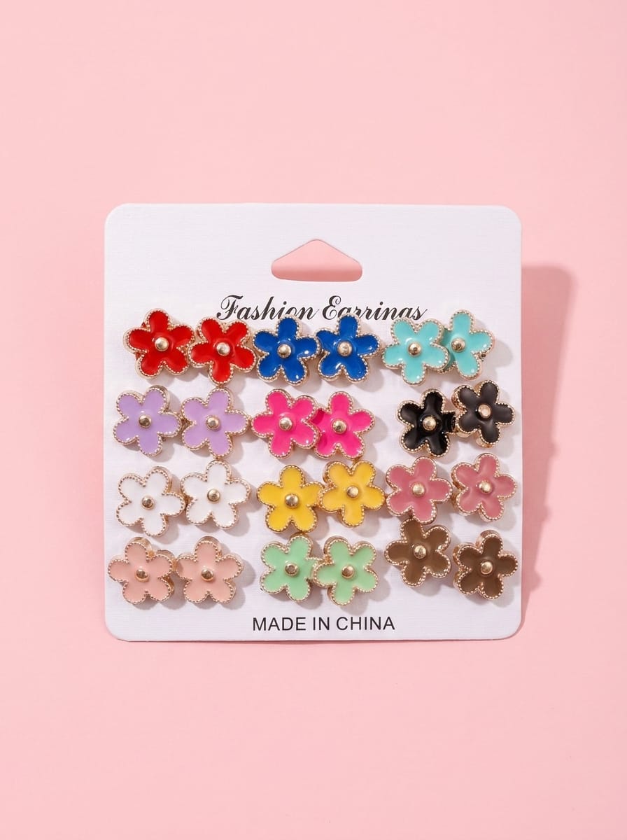 Multi Color Flower Ear studs (pack of 12)