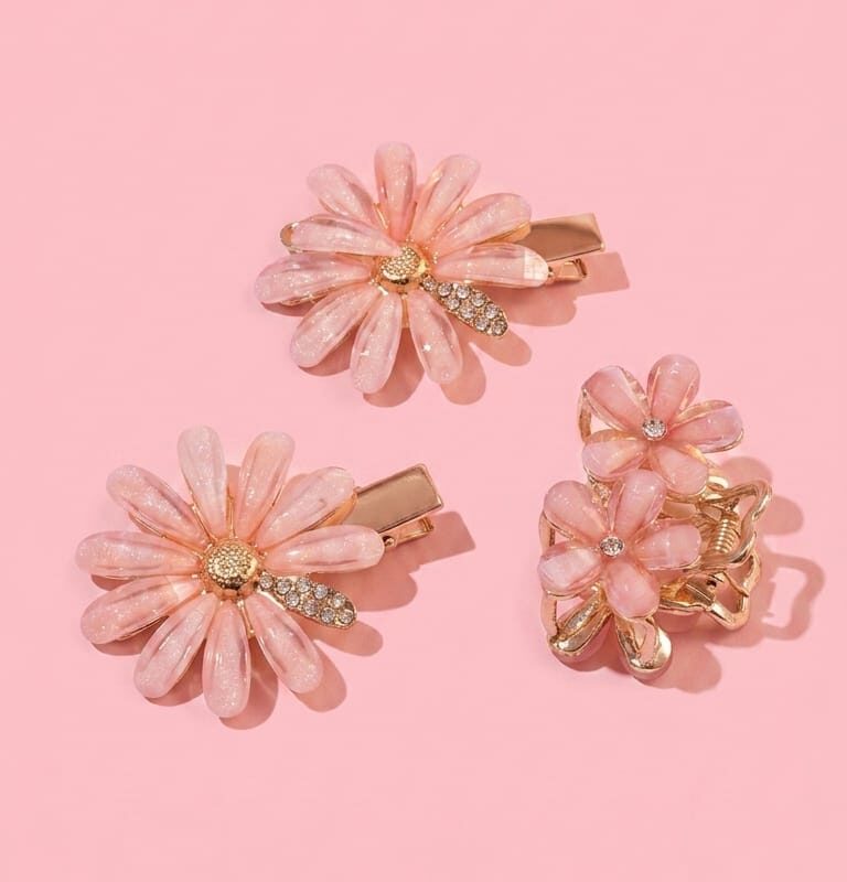 DaisyFlower Hair Clips (Pink Color)