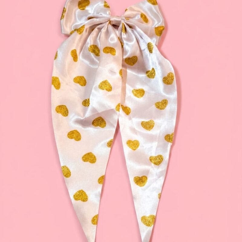 Silk Bow Hair Clip (gold heart-printed)