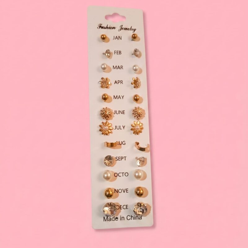 Month Tag Ear Studs (pack of 12)